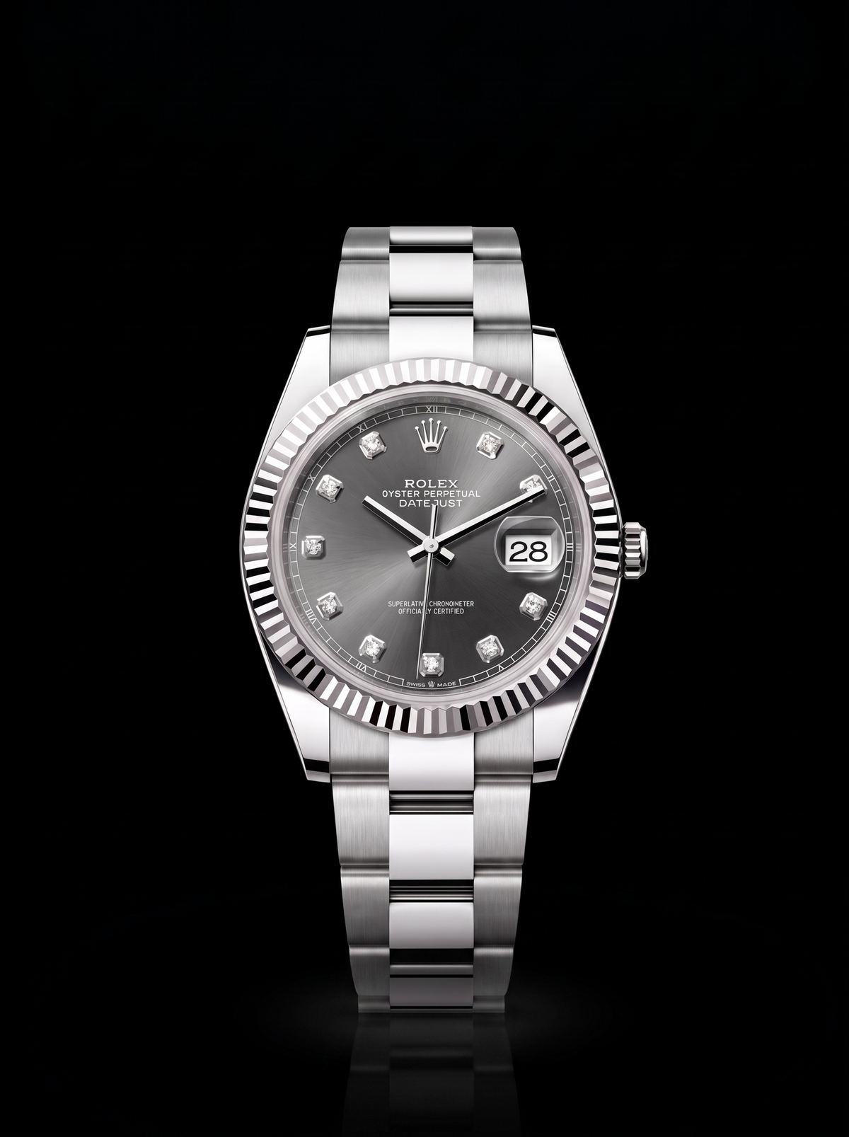 2026 Rolex Datejust 41 126334 Slate Diamond Dial Fluted Bezel Oyster Bracelet – New