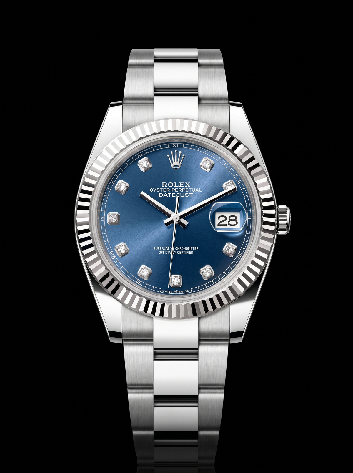 2026 Rolex Datejust 41 126334 Blue Diamond Dial Fluted Bezel Oyster Bracelet – New