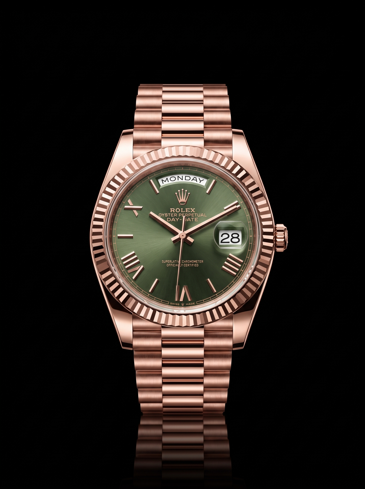 Rolex Day-Date 40mm Olive Green Roman Dial Everose Gold President 228235 – New 2026