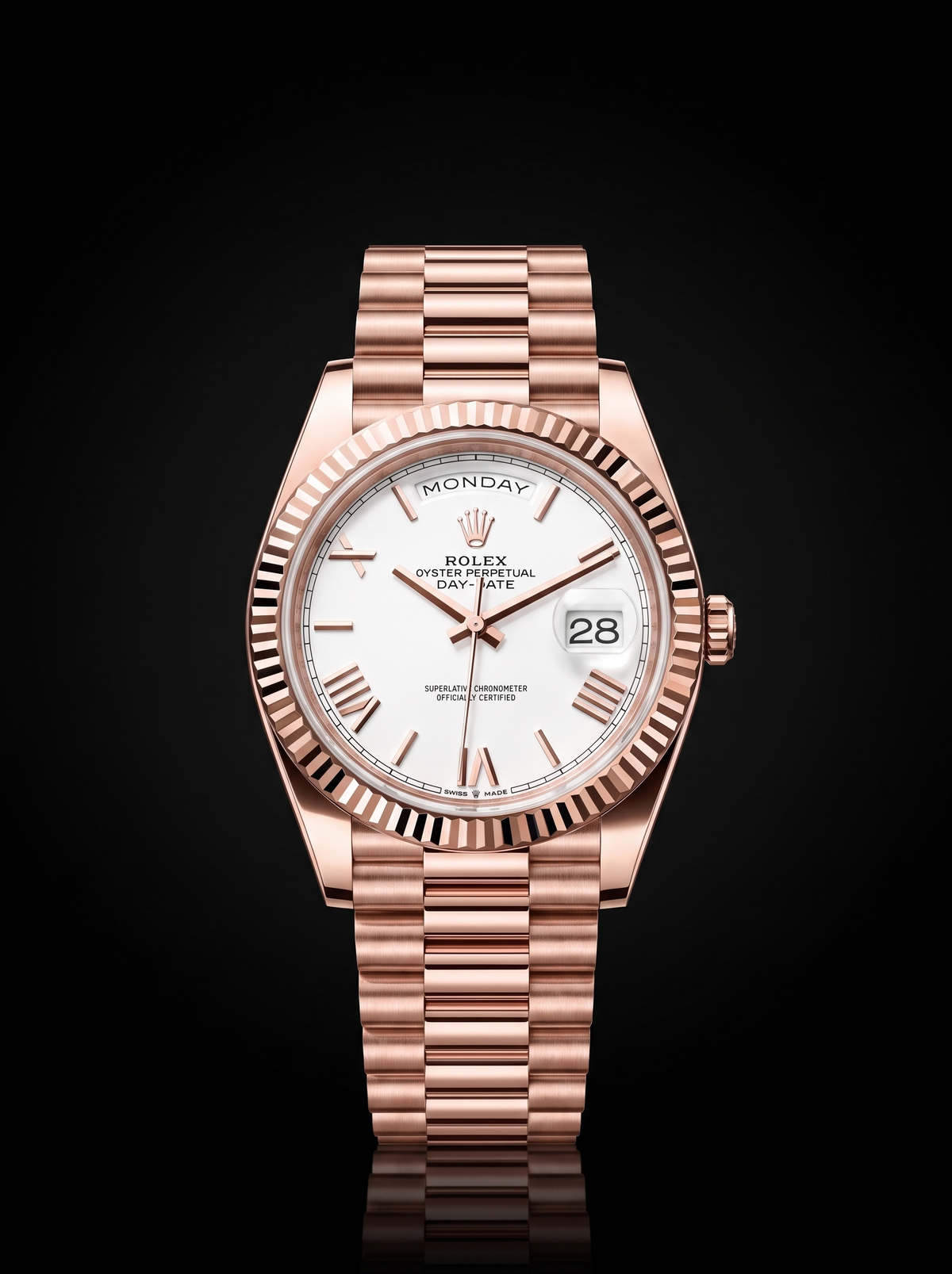 Rolex Day-Date 40mm White Roman Dial Everose Gold President 228235 – New 2026
