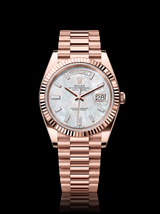 Rolex Day-Date 40mm White Mother-of-Pearl Baguette Diamond Dial Everose Gold President 228235 – New 2026